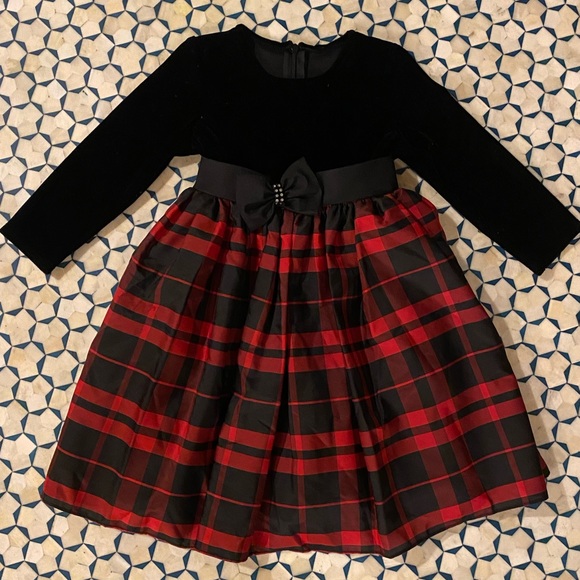 Jayne Copland Long Sleeve Black and Plaid Bowed Dress size 2T - Picture 1 of 7